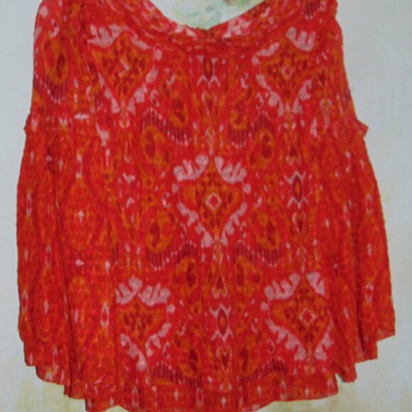 Tory Burch Womens Silk Long Sleeve Ruffle Neck Blouse Top Boho Orange Red Size 6 - Picture 9 of 9